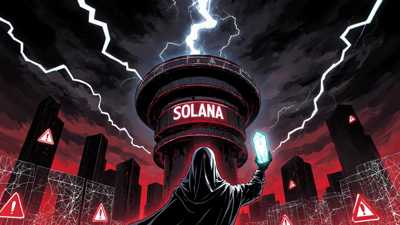 Manga-style depiction of a network outage warning with a stormy backdrop and oracle guardian.
