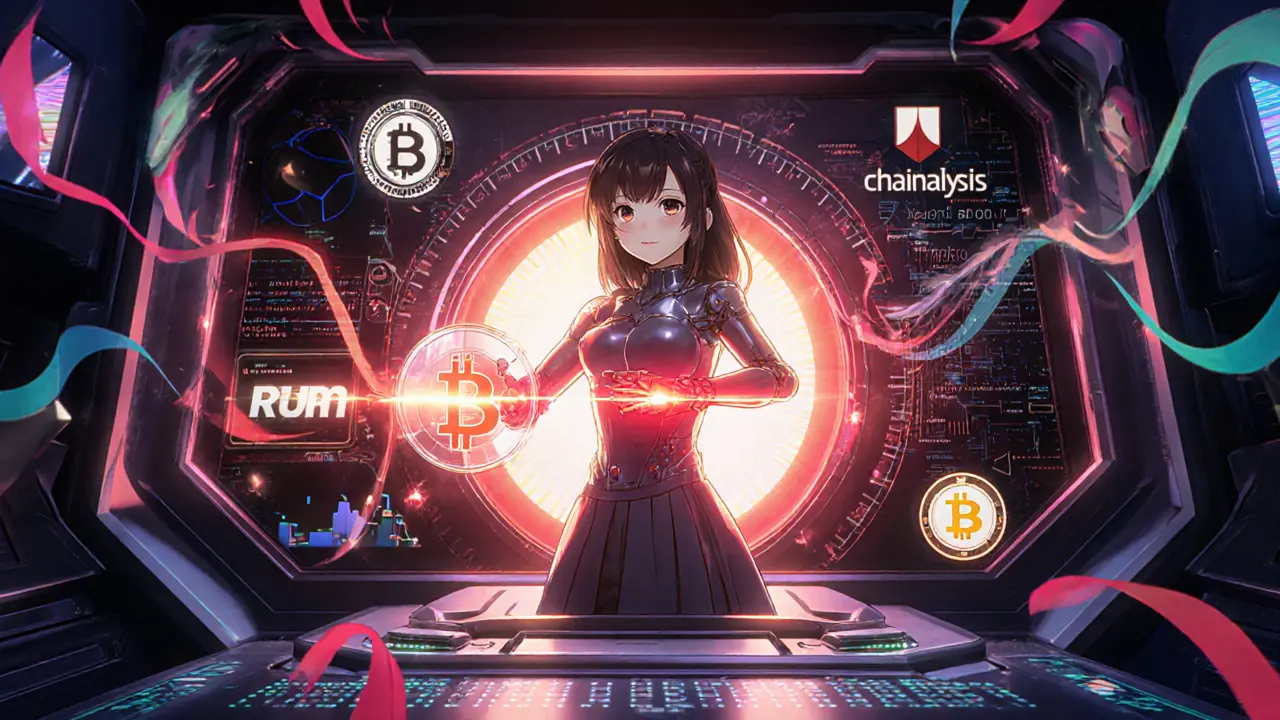 Manga AI avatar blocks a risky Bitcoin transaction with a glowing shield.