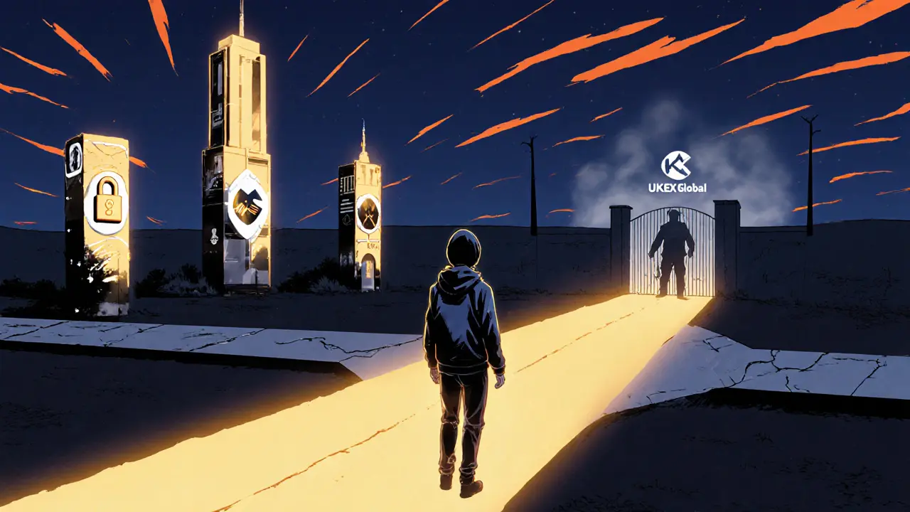 Manga scene of a traveler choosing between glowing safe exchanges and a dark shadowy path.