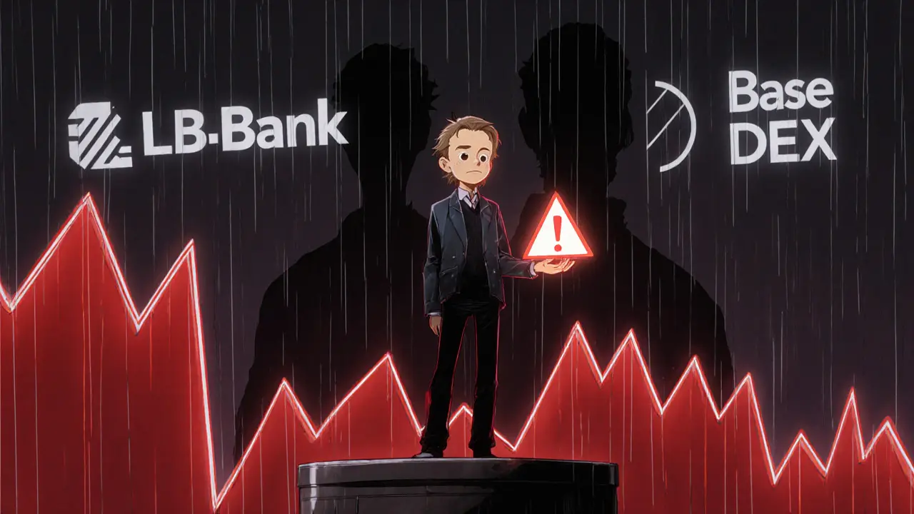Trader surrounded by volatile price chart and warning symbols holding AIX9 token.