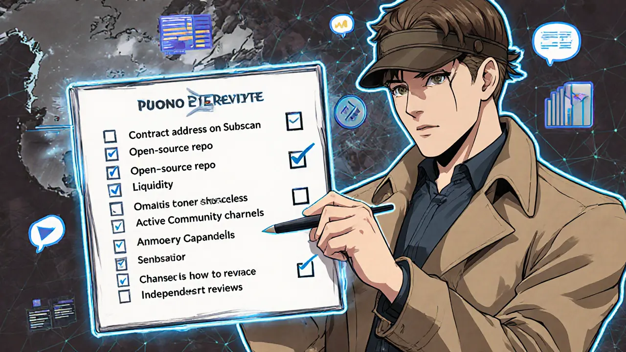 Manga panel showing a detective checking a DeFi verification checklist against a Moonriver map.