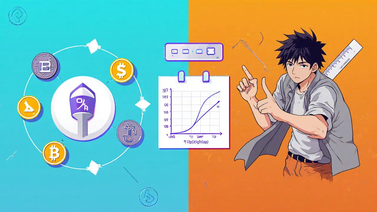 Manga split-screen comparing LaunchLab's features to Pump.fun's limited options.