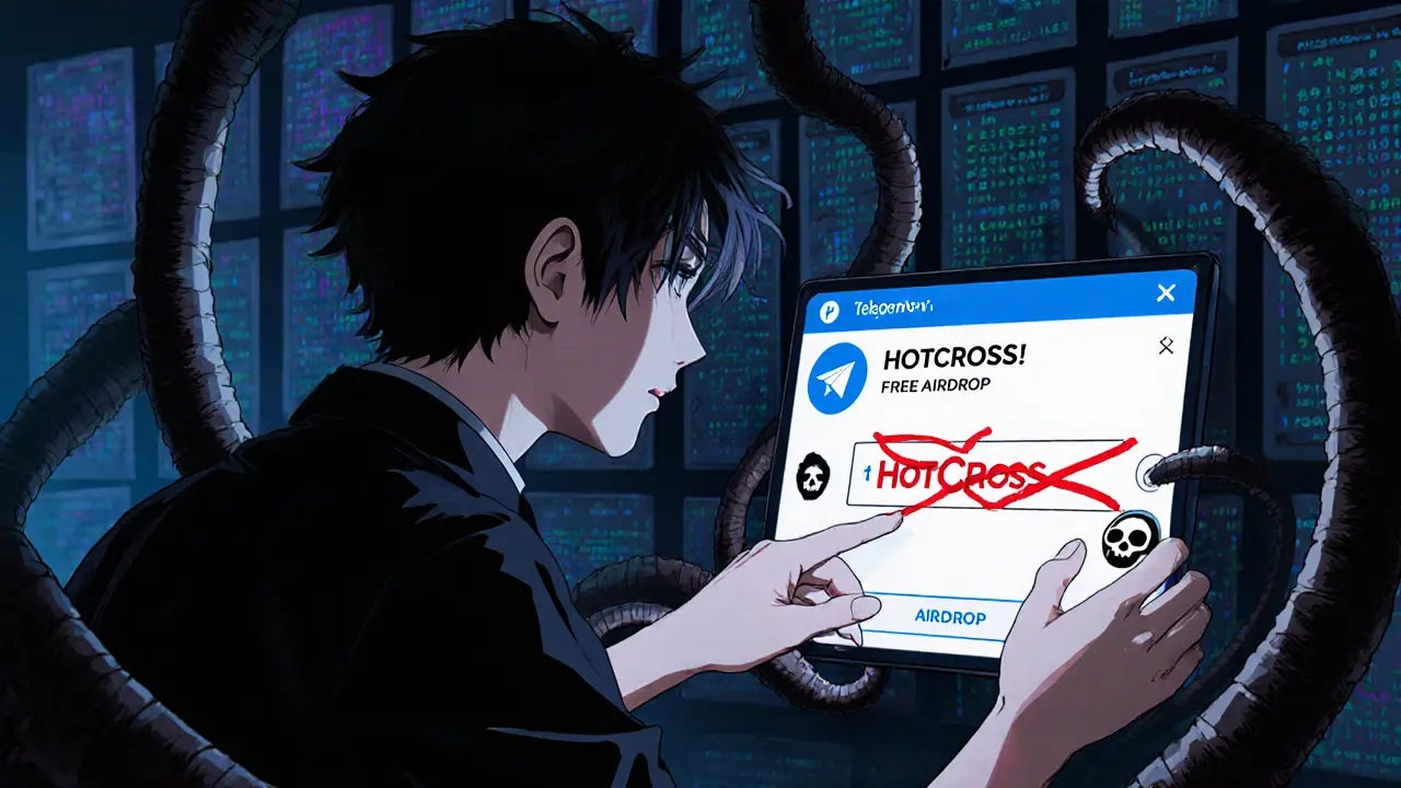 A person reaching for a phishing link as shadowy code tentacles reach from the screen toward their wallet.