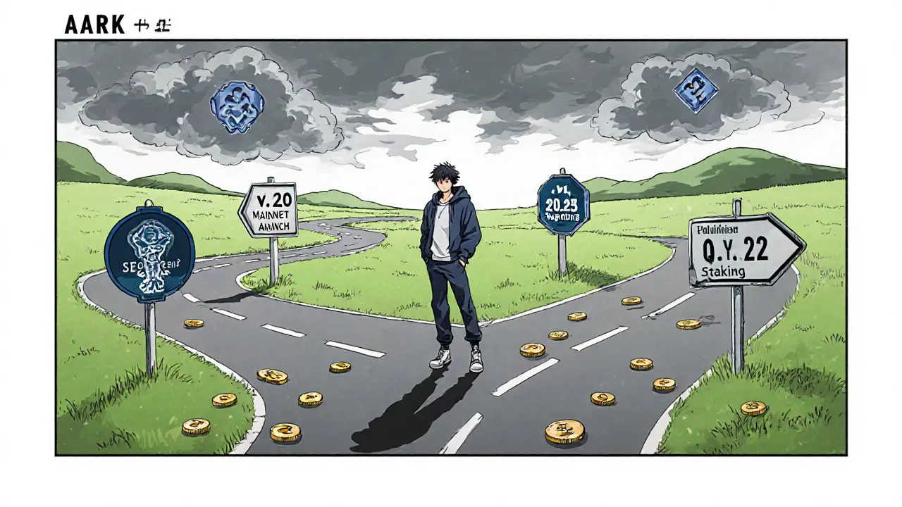 Investor at a road sign crossroads for AARK roadmap milestones under looming regulatory clouds.