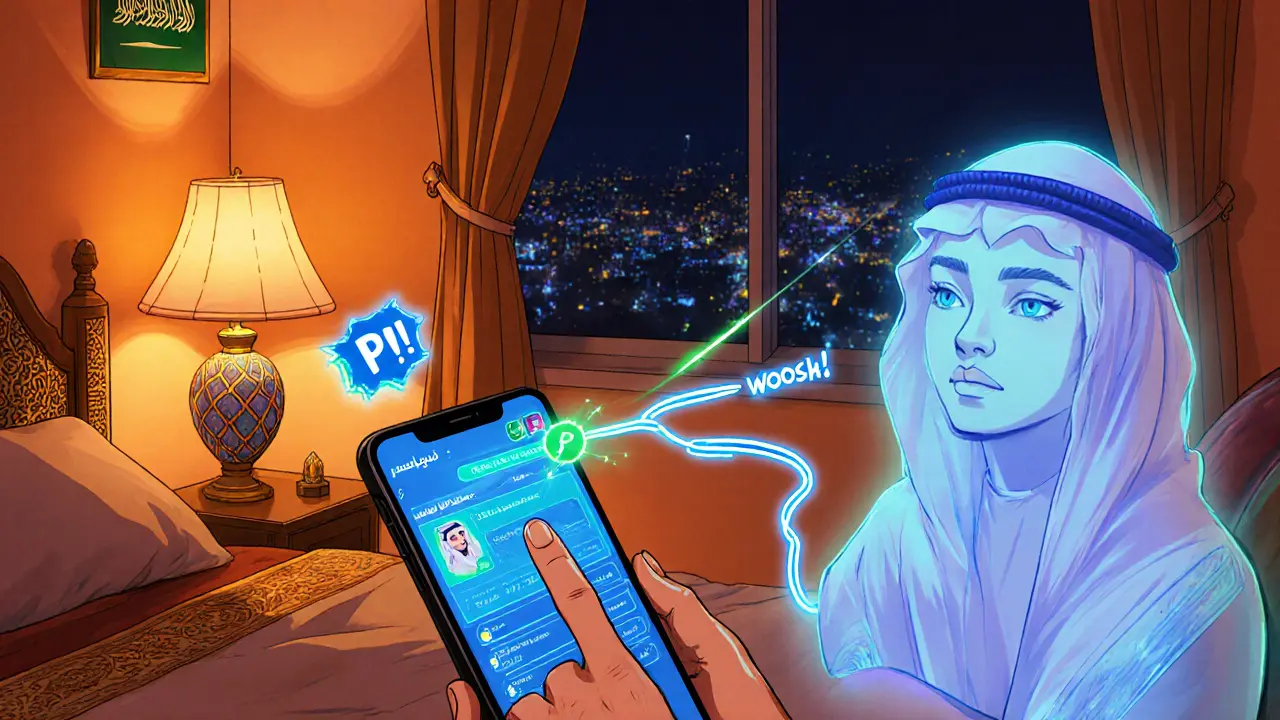 Teen in Saudi home trades crypto via phone with an overseas friend using P2P.