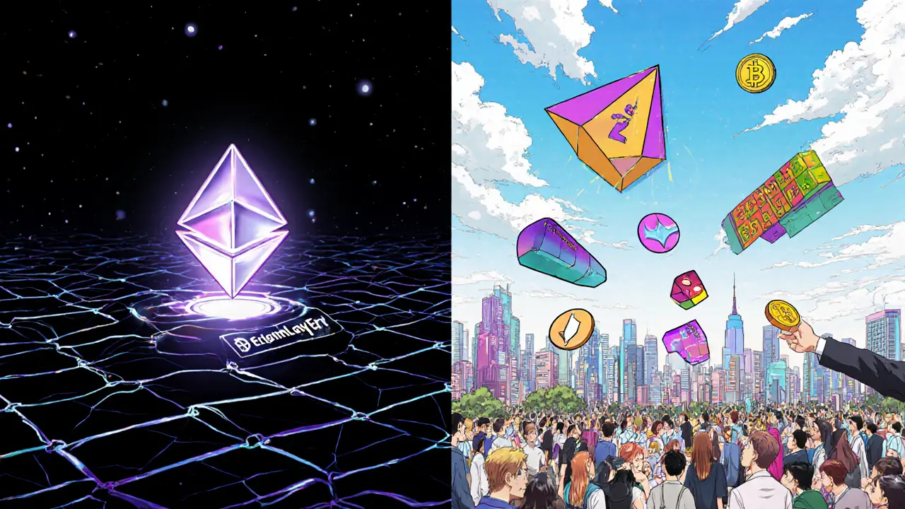 Flickering CKN token beside vibrant legitimate crypto airdrops like EigenLayer and TON.