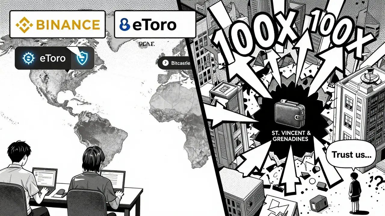 Divided world: regulated exchanges vs. Bitcastle collapsing into a black hole, manga style.