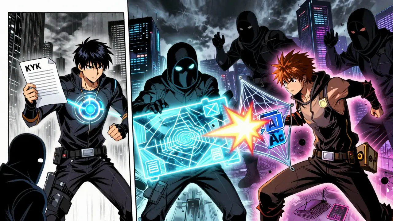 Three digital warriors fighting crypto crime with KYC, AML, and transaction monitoring powers.