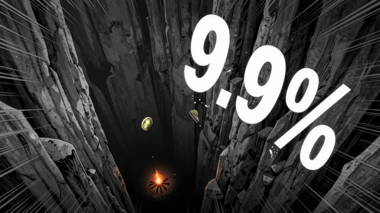 Manga drawing of a token falling down a steep cliff to symbolize a massive price crash.