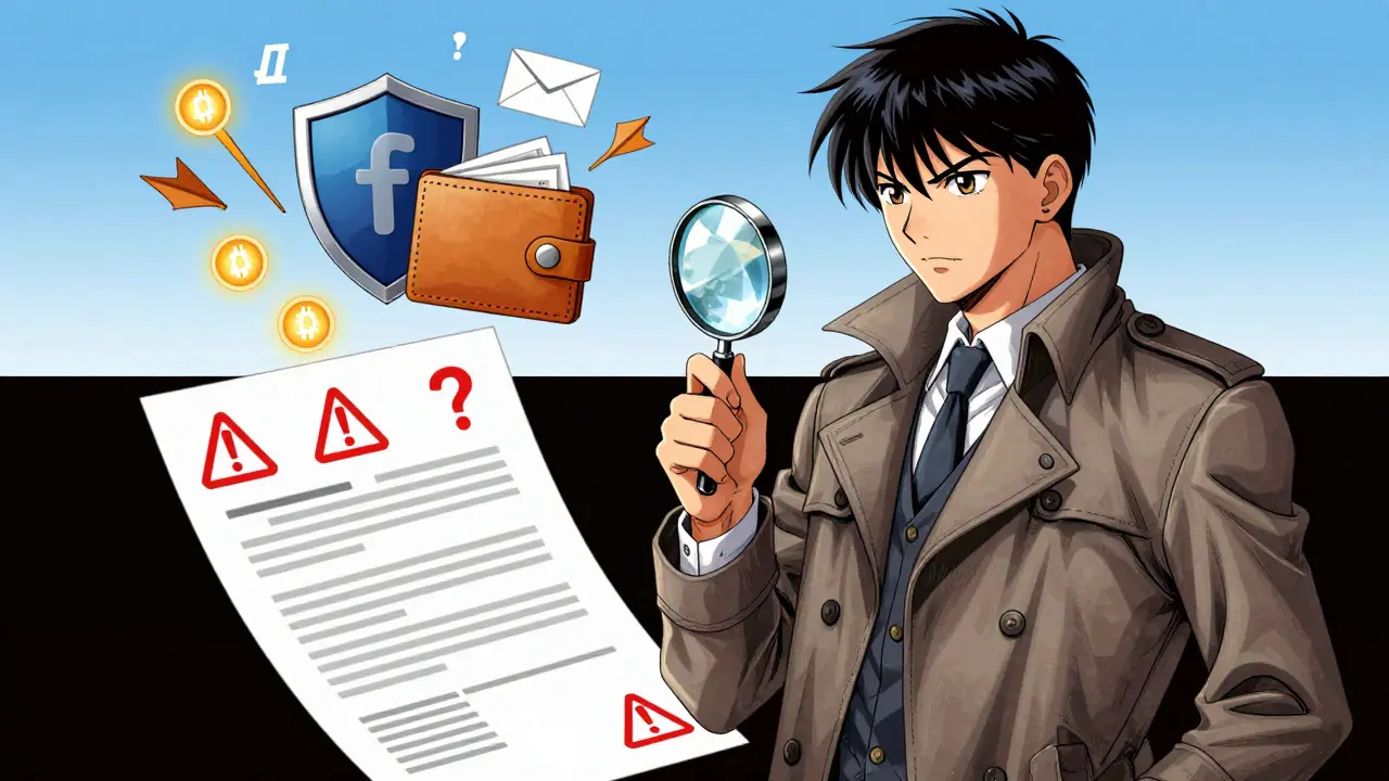 Detective anime hero verifying crypto contracts against scams safely.