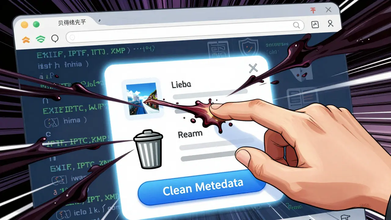 Hand clicking a button to remove invisible dark data sludge from a digital image file.