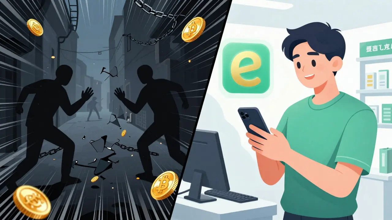 Manga contrast: risky crypto trading vs safe digital yuan payment