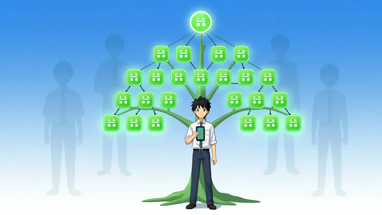Merkle tree visualization showing efficient transaction verification