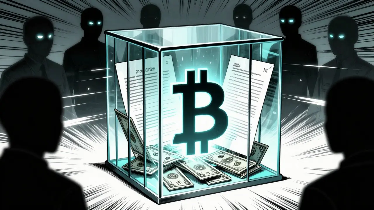 Bitcoin trapped in cage of bank cards under surveillance