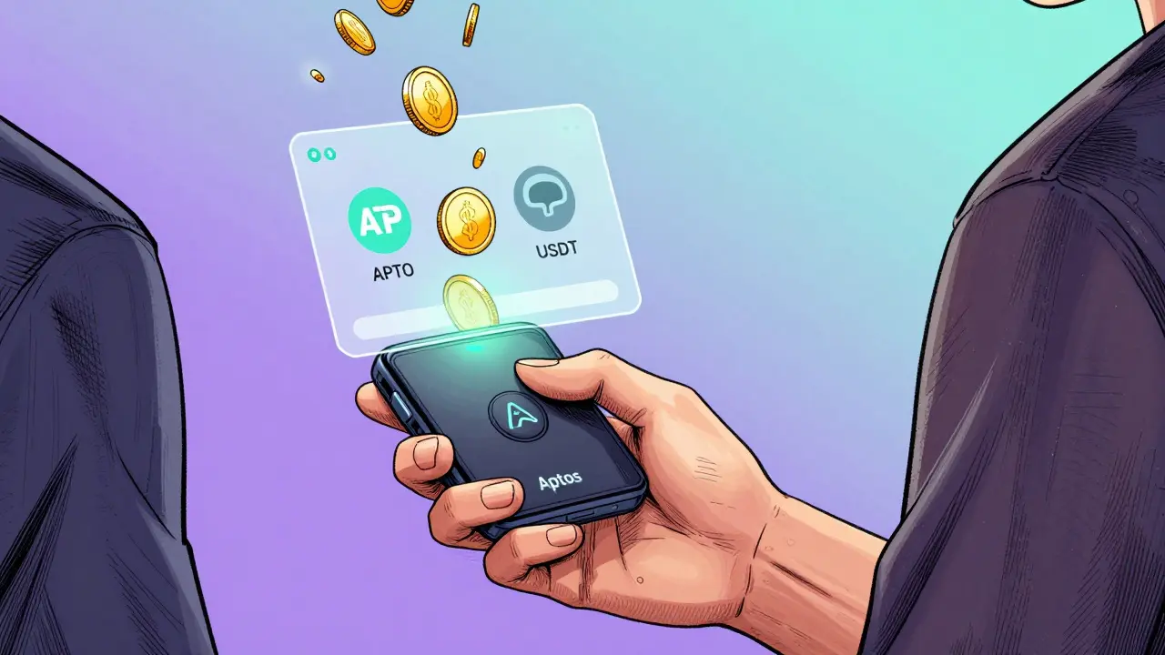 Manga illustration of seamless crypto swap via holographic wallet interface