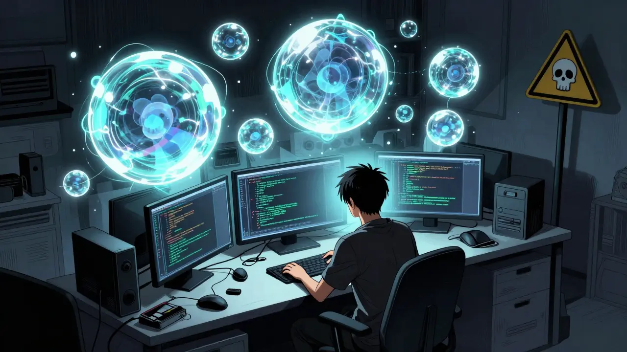 Developer managing volatile liquidity pools in manga style