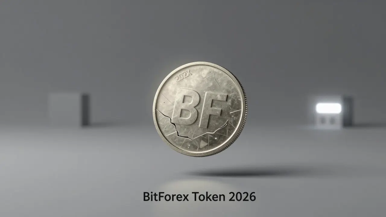 Lonely, cracked BF token floating in a dark void representing zero liquidity.