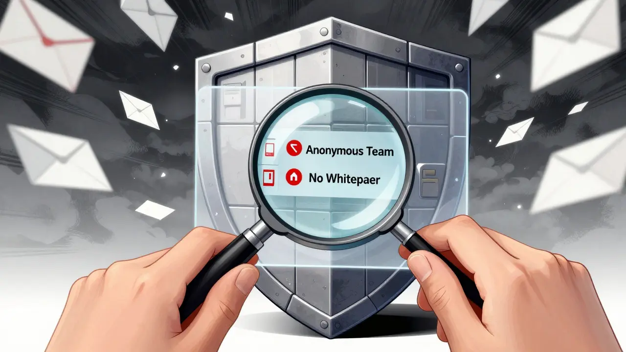 Manga style shield protecting wallet from fake crypto scams