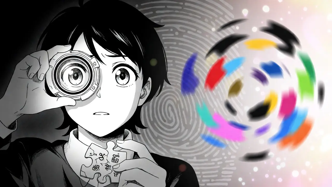 Anime character analyzing clear tax data versus complex DeFi blind spots.