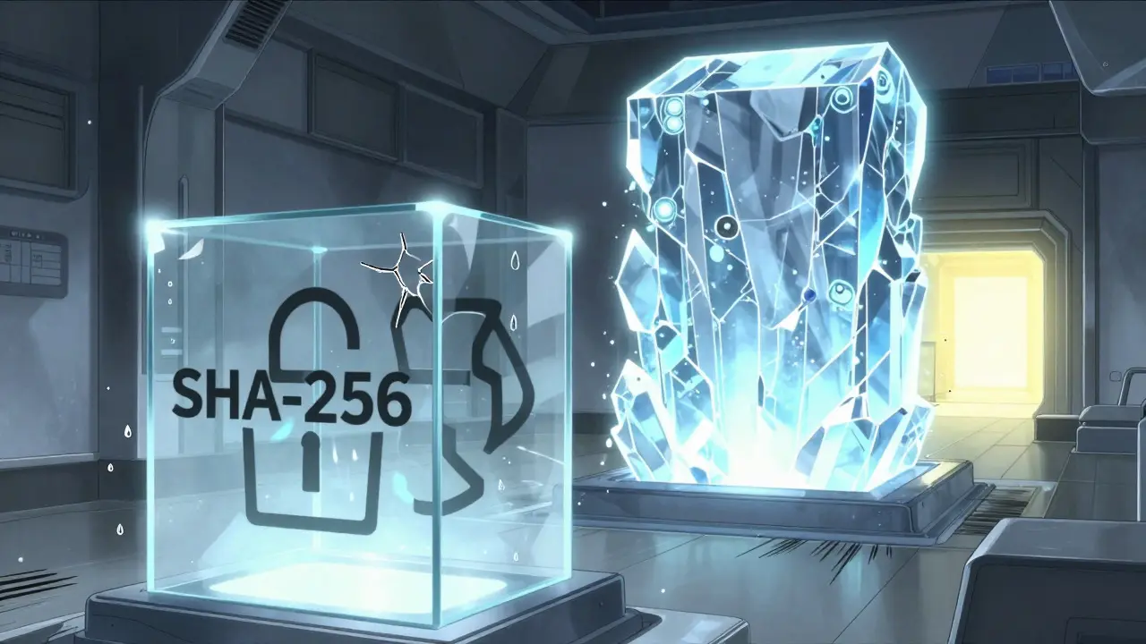 Fragile glass security structure cracking under the pressure of a looming quantum computer