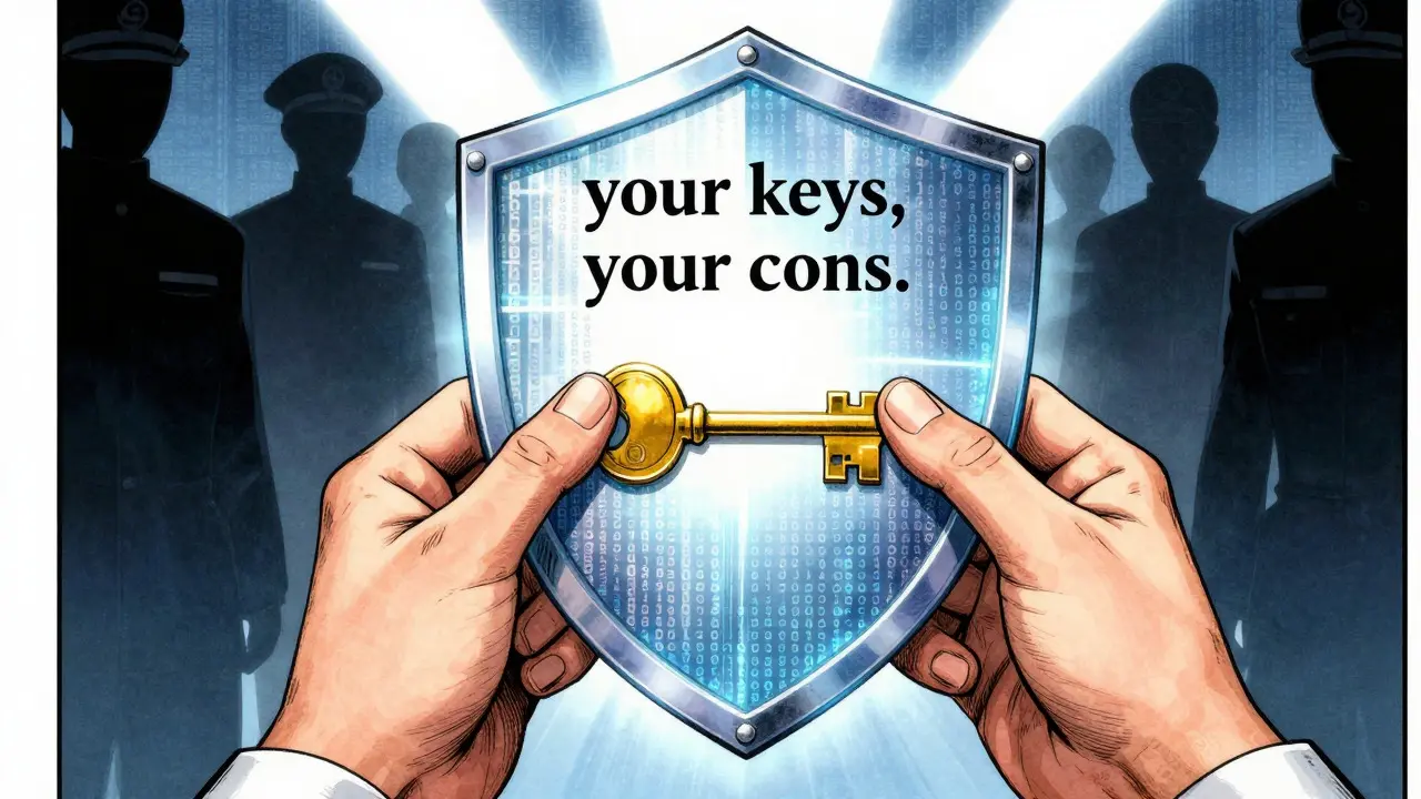 Glowing shield protecting crypto keys in manga