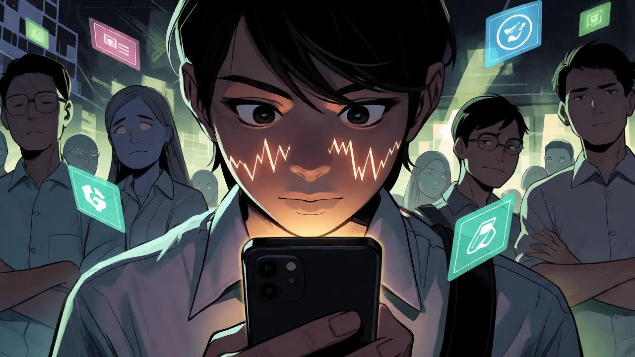 Manga character viewing volatile JFIN price chart on phone