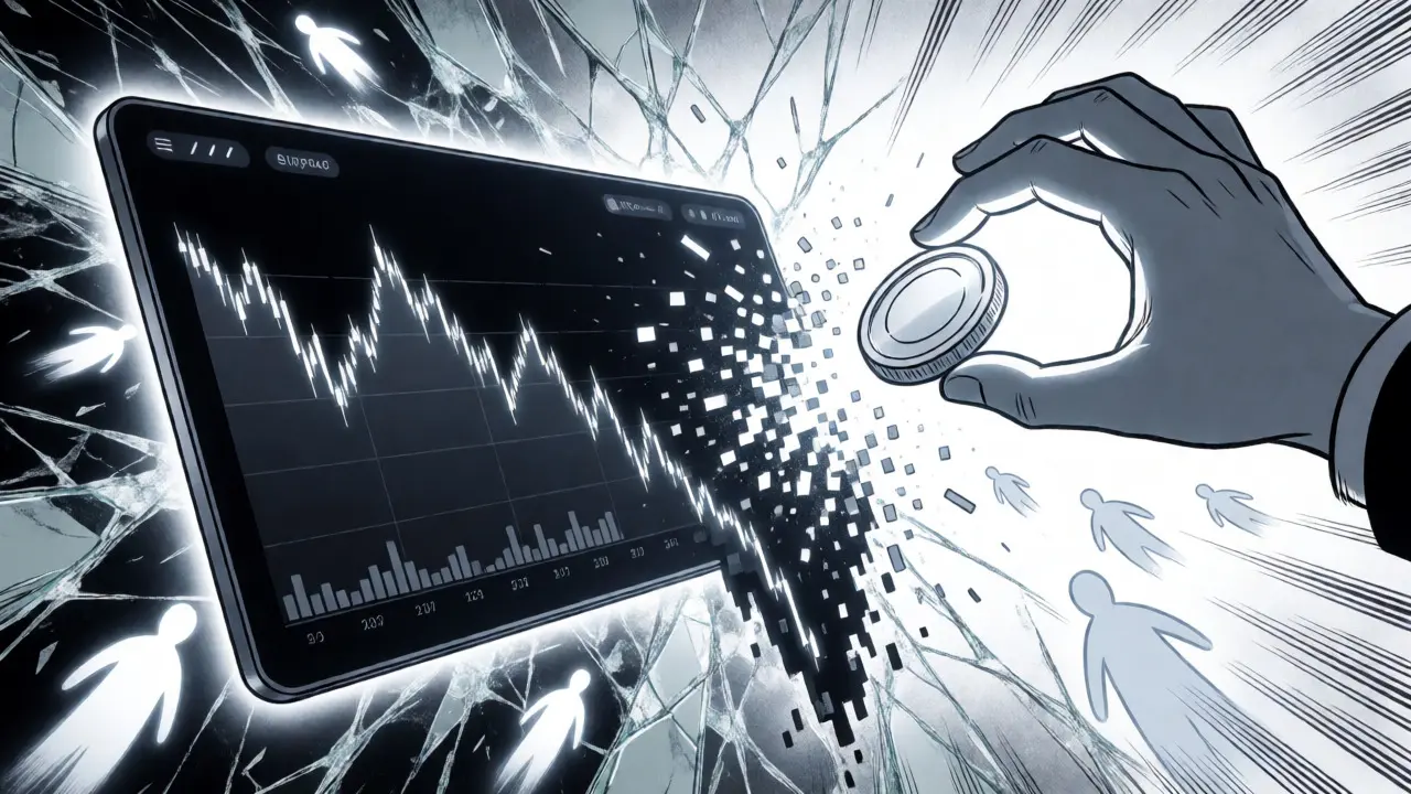 Manga visualization of slippage with coins dissolving as they are grabbed.