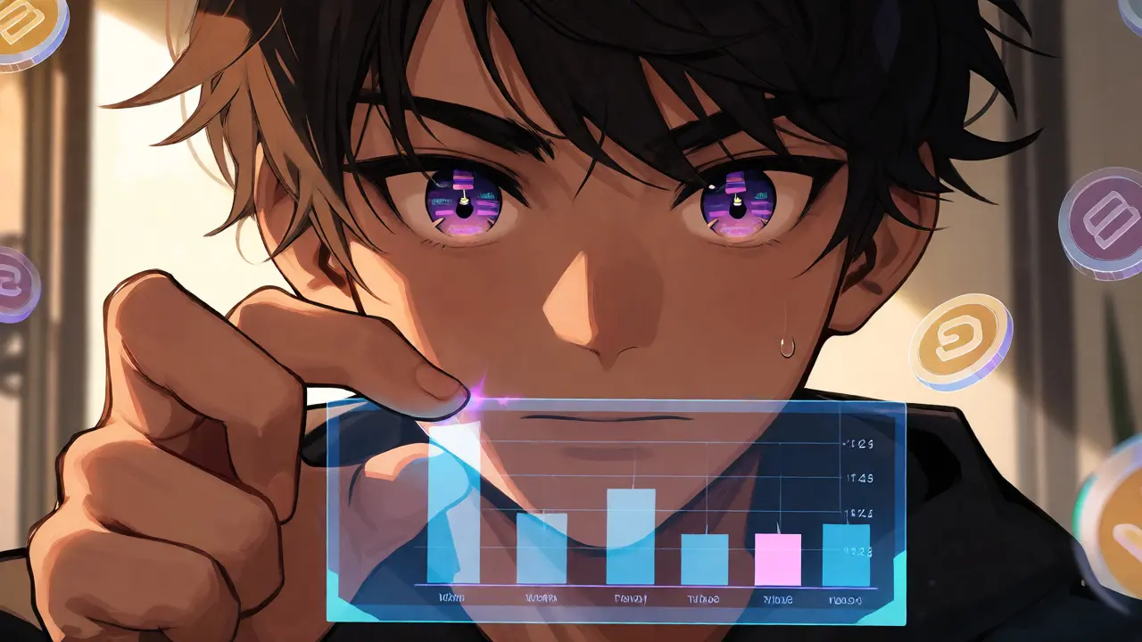Close-up manga portrait of a trader actively managing concentrated liquidity bins.